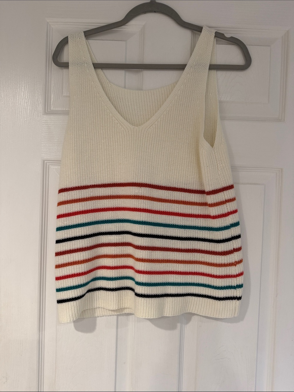 Women’s Cream Knit Tank with Multicolor Stripes